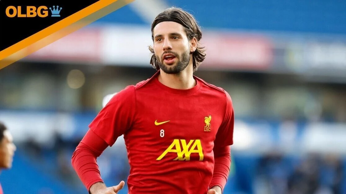 Dominik Szoboszlai warms up for Liverpool FC at the AMEX Stadium in Brighton