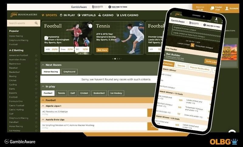 Screenshots of the GentlemanJim sports betting site including views of the desktop and what it looks like on mobile devices