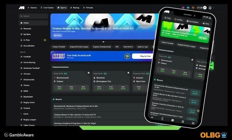 Screenshots of the midnite sports betting site with desktop and mobile phone views