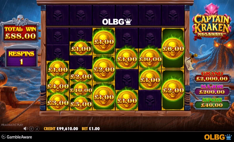 Captain Kraken Megaways slot Respins feature screenshot