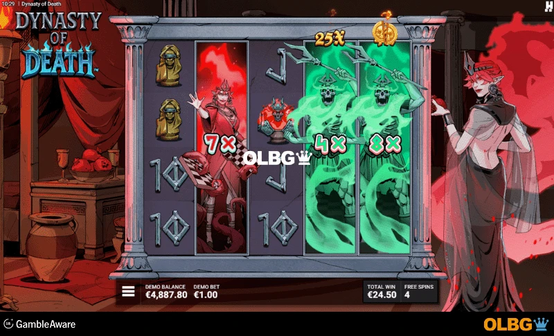 Dynasty of Death slot Queen's Dominion Free Spins feature screenshot