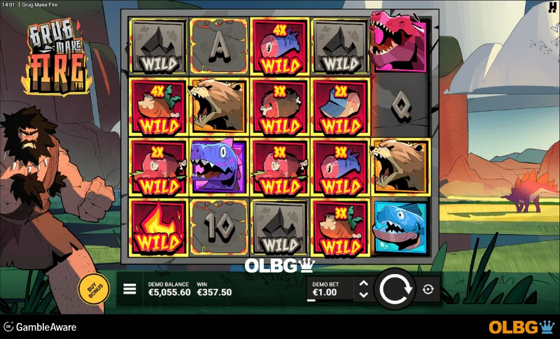 Grug Make Fire slot Grug Fight Dino Free Spins feature screenshot