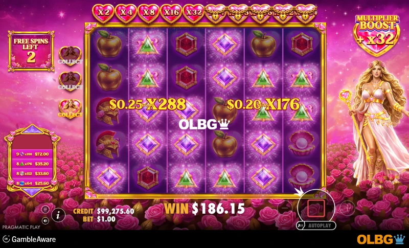 Hearts of Venus slot Free Spins feature screenshot