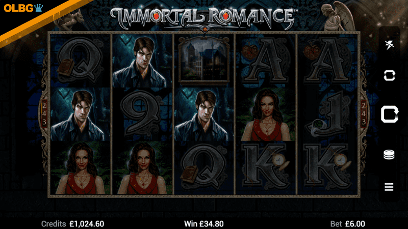 Immortal Romance slot game base game screenshot