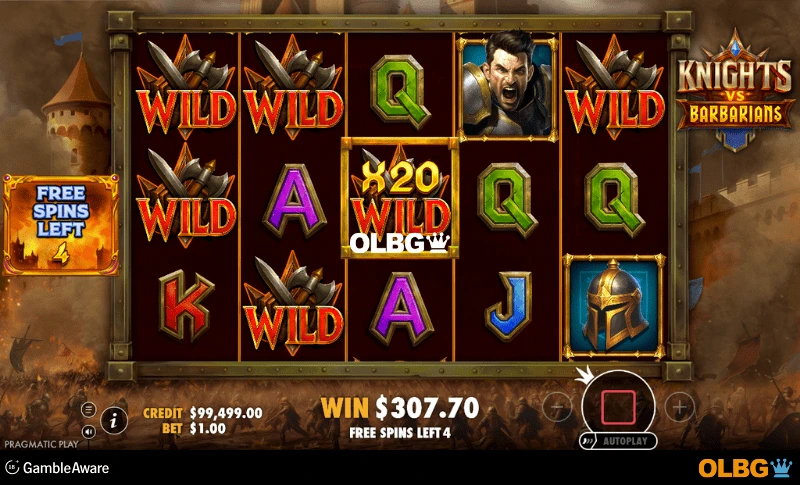 Knights vs Barbarians slot Free Spins feature screenshot