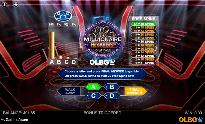 Millionaire Megapots slot Hot Seat Free Spins feature gamble screenshot