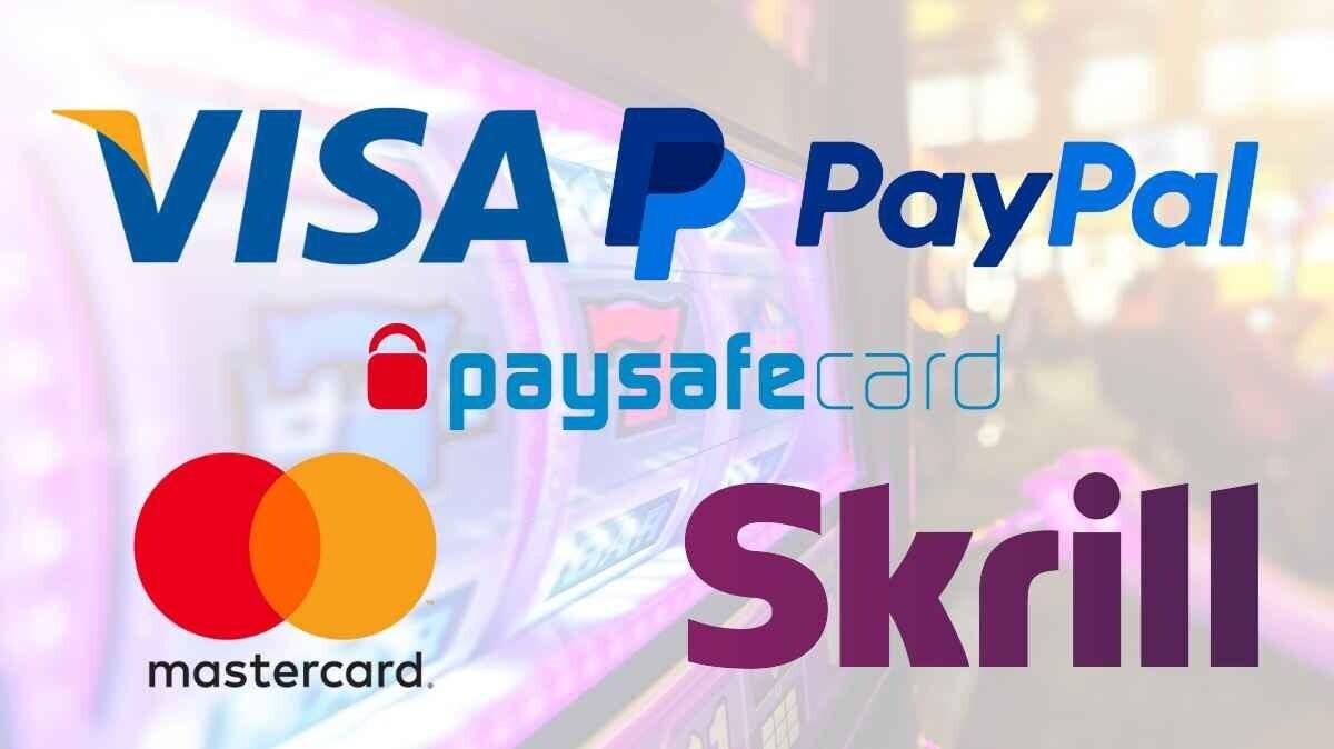 Image of various payment method logos including, Visa, Paypal, Mastercard, Skrill and paysafecard