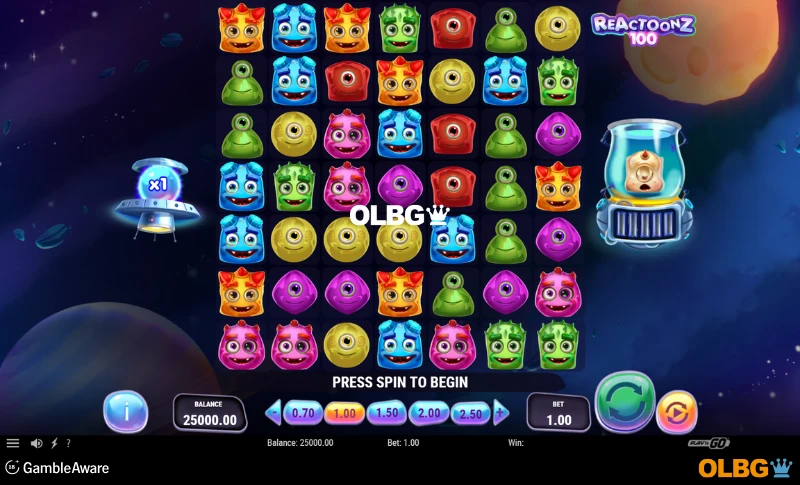 Reactoonz 100 slot base game screenshot