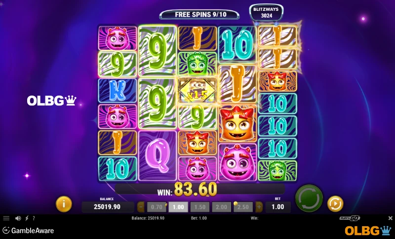 Reactoonz Blitzways slot Free Spins feature screenshot