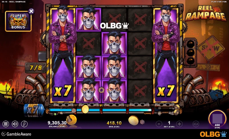 Reel Rampage slot Super Free Spins Bonus feature screenshot