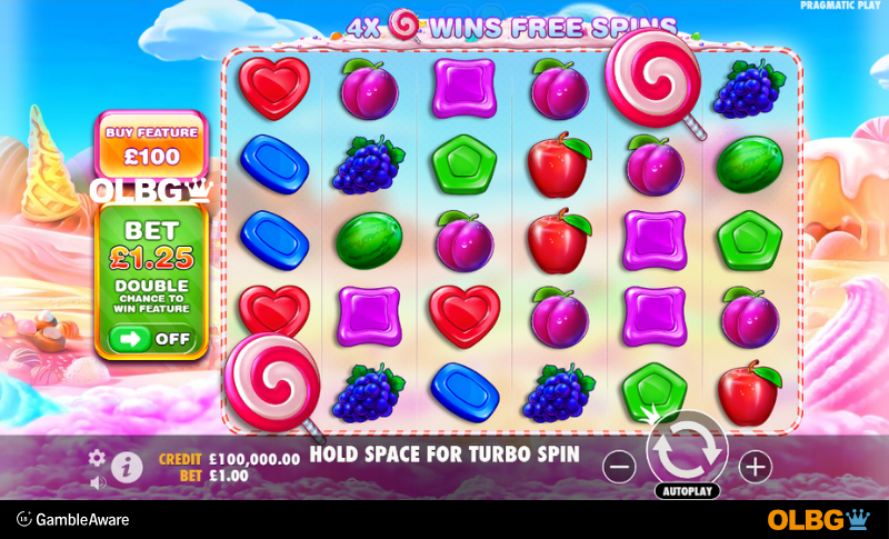 Sweet Bonanza slot base game screenshot