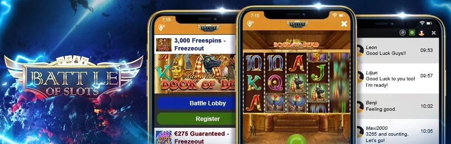 Image showing some screenshots of the battle of slots tournaments available on the VideoSlots slot site