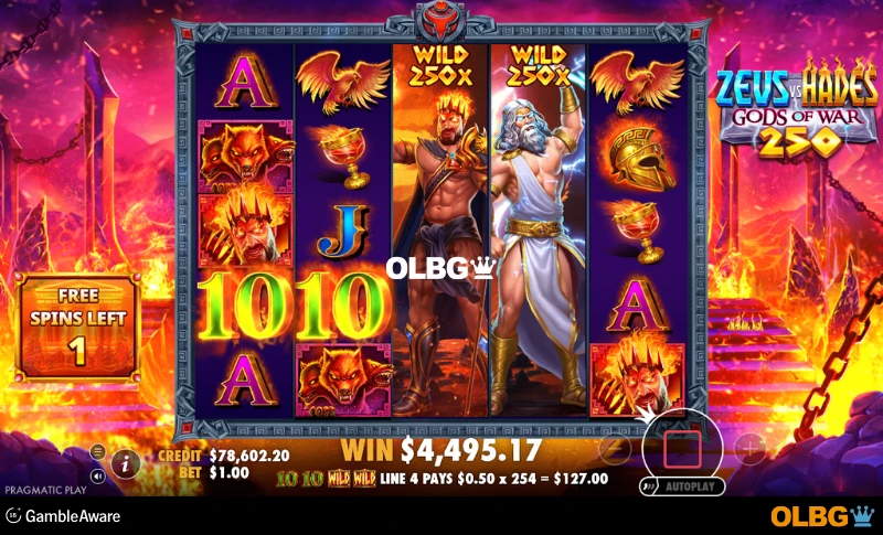 Zeus vs Hades - Gods of War 250 slot Free Spins feature screenshot